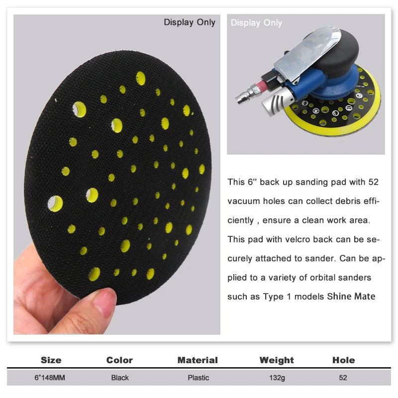 6" 52-Hole DA Sander Backing Pad Multi-Hole Sanding Backup Pad for Grinding sander