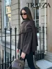 TRAFZA Winter Fashion Asymmetric Scarf Women's Short Knitted Coat Long Sleeve Single Button Loose Women's Elegant Cardigans 6
