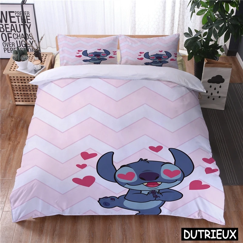 3D disney kreslený lilo a steh kawaii prošívaná deka obal sada zdvojený plný královna král rozměr ložní prádlo sada domácí textil pro dívčí chlapci dar