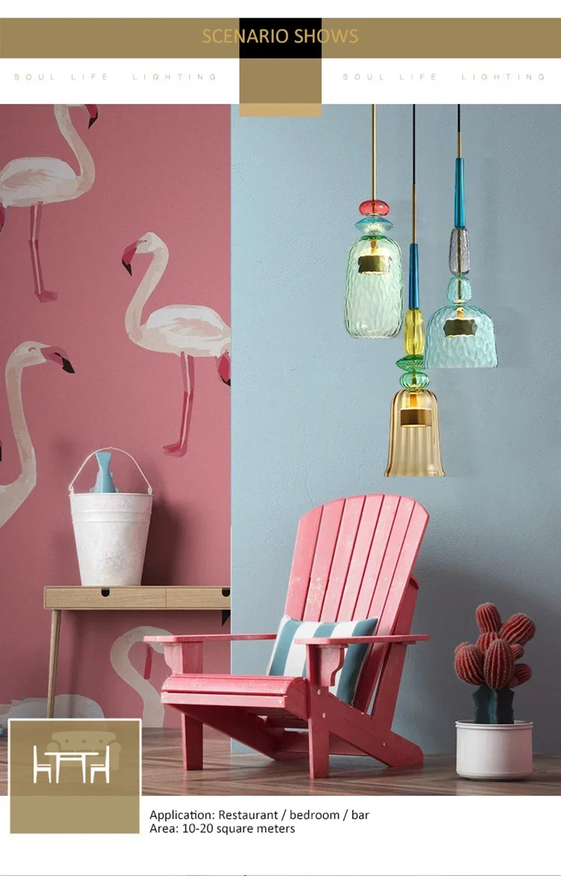 Description Picture 6 of itemColorful Glass LED Pendant Ceiling Lamp Bar Bedroom Room Restaurant Led Chandelier Modern Home Decor Lights Indoor Lighting
