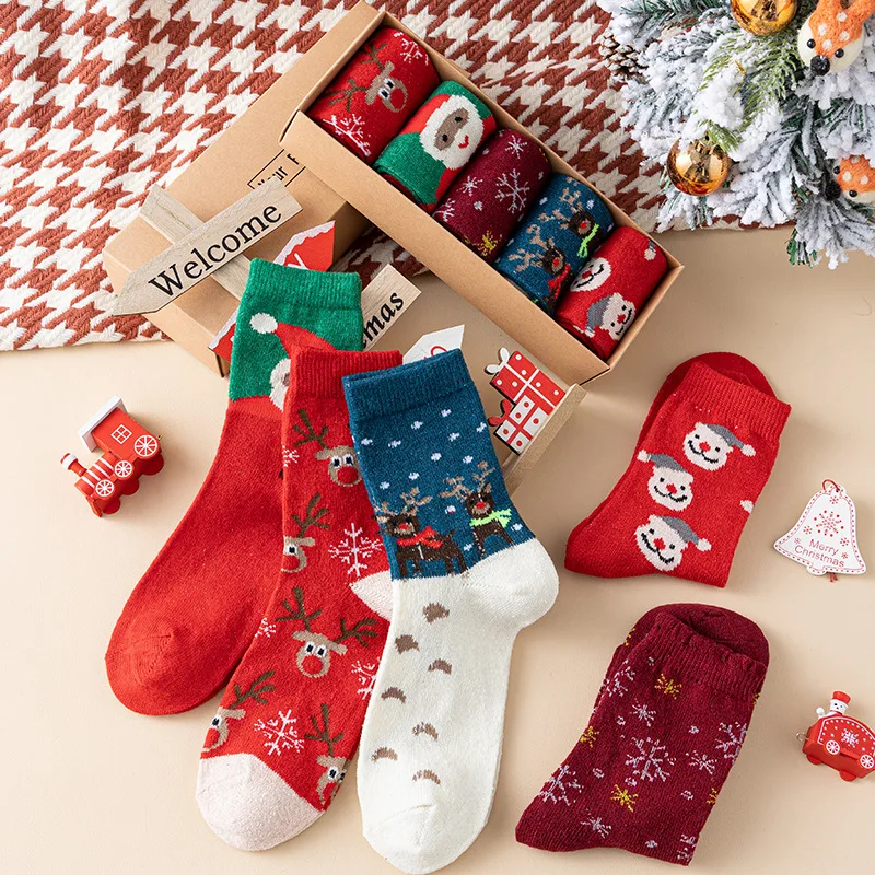 

Christmas socks, women's boxed wool socks, medium tube Japanese deer socks, children's autumn and winter gift box socks, cute