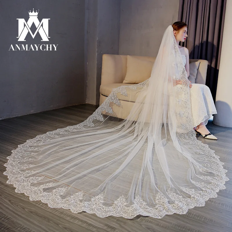 

5 Meters Lace Wedding Bridal Veil 2024 Exquisite Embroidery Cathedral Veil With Comb Velo De Novia