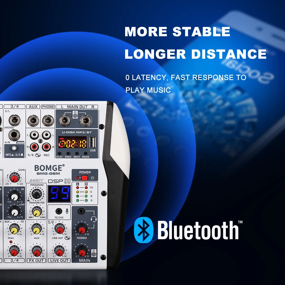 6 channels 99DSP Audio mixer DJ karaoke Mixing Console USB Interface Sound Card 48V PC MP3 DJ Recording