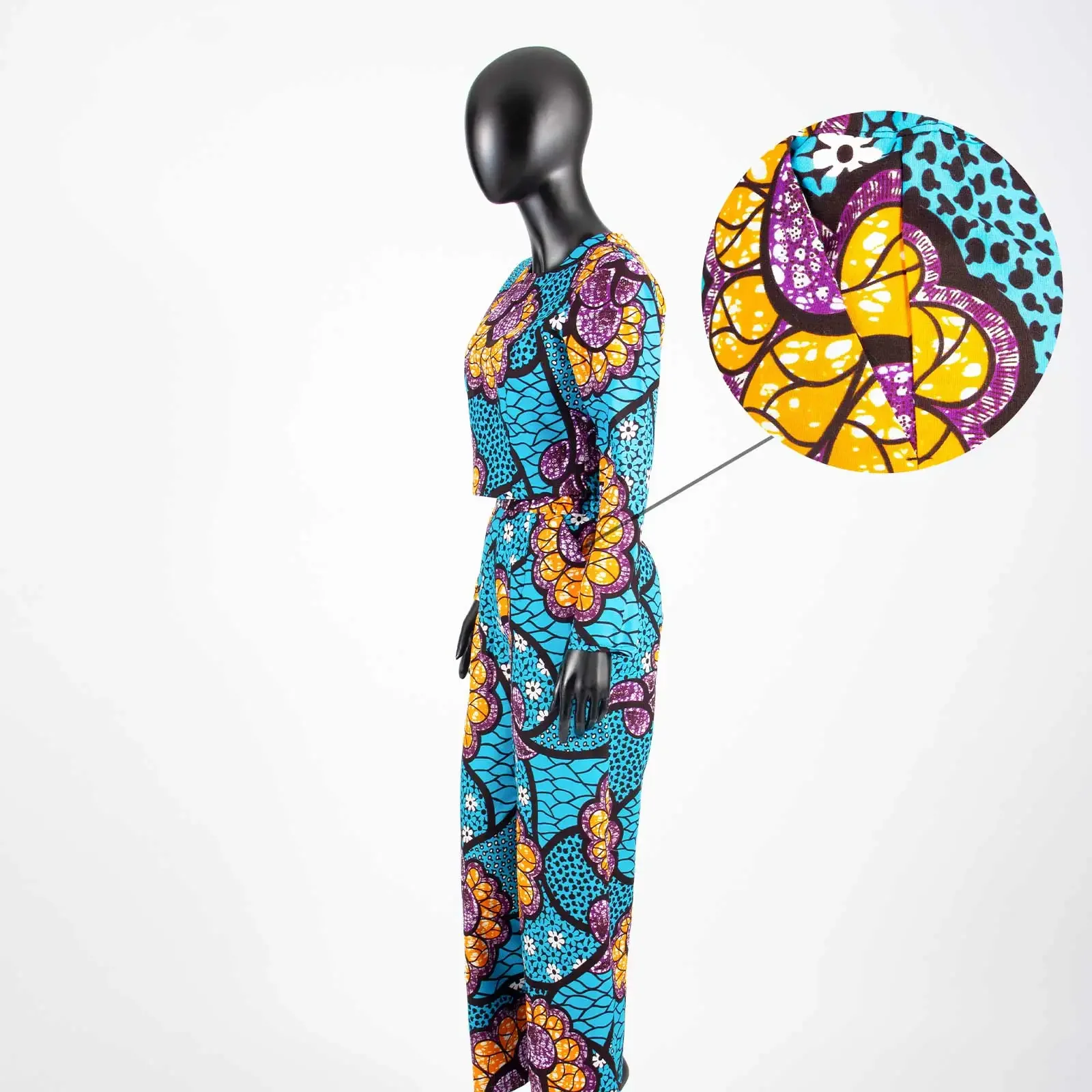2024 Autumn African Women Suit AFRIPRIDE Private Custom Full Sleeve Short Top+wide Leg Ankle-length Pant Wax Cotton A722639 3