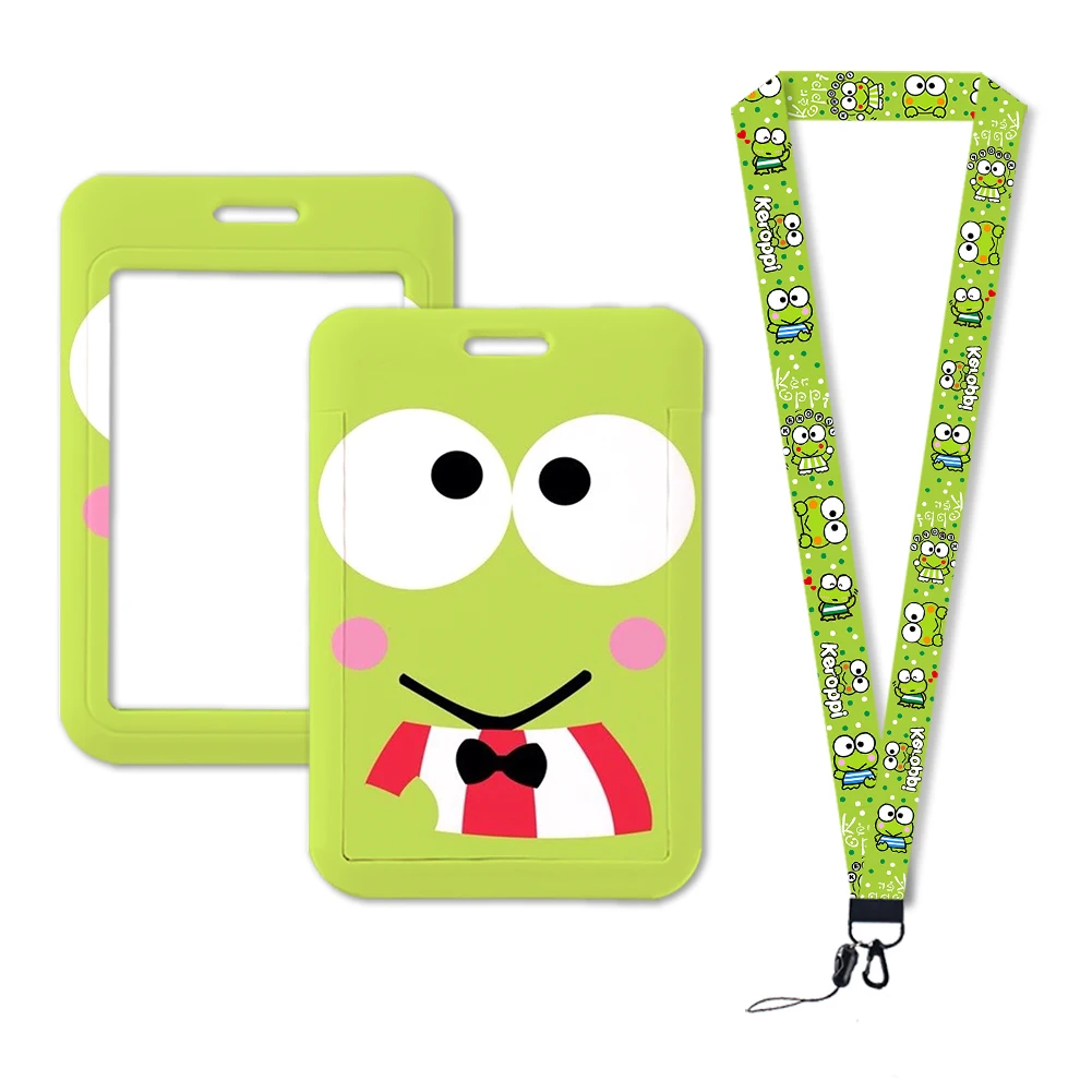 Card Case Holder Sanrio Keroppi Frog ID Card Holders Lanyards Door Pass Card Case Hanging Rope Badge Holder Neck Strap Business Badge Gift