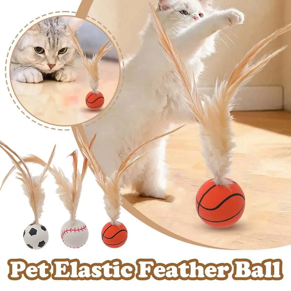 Pet Toys Cat Toy Cat Toy Feather Scratching Ball Interactive Pet Elastic Chicken Feather Sisal Ball Solid Biting Chewing Resistant Kitten Toy Bal