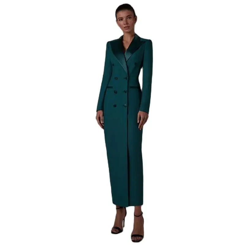 ロング スーツ ジャケット ワンピース ドレス ダブルブレスト 女性のスーツロングジャケットワンピースブレザーダブルブレスト