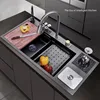 304 Stainless Steel Waterfall Kitchen Sink Multifunctional Nano Sink Large Size With Trash Can Hhigh-Pressure Cup Washer 1
