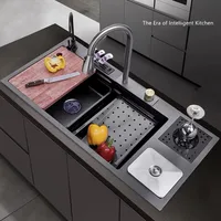 304 Stainless Steel Waterfall Kitchen Sink Multifunctional Nano Sink Large Size With Trash Can Hhigh-Pressure Cup Washer 1