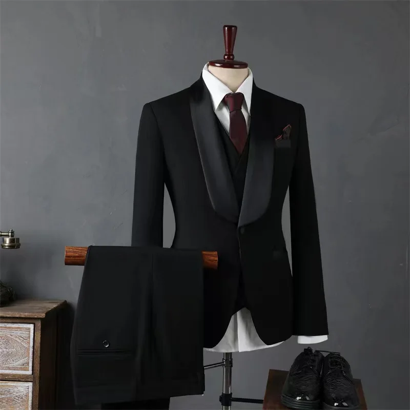 High sense of suit green fruit collar groom wedding suit men slim handsome wedding banquet dress