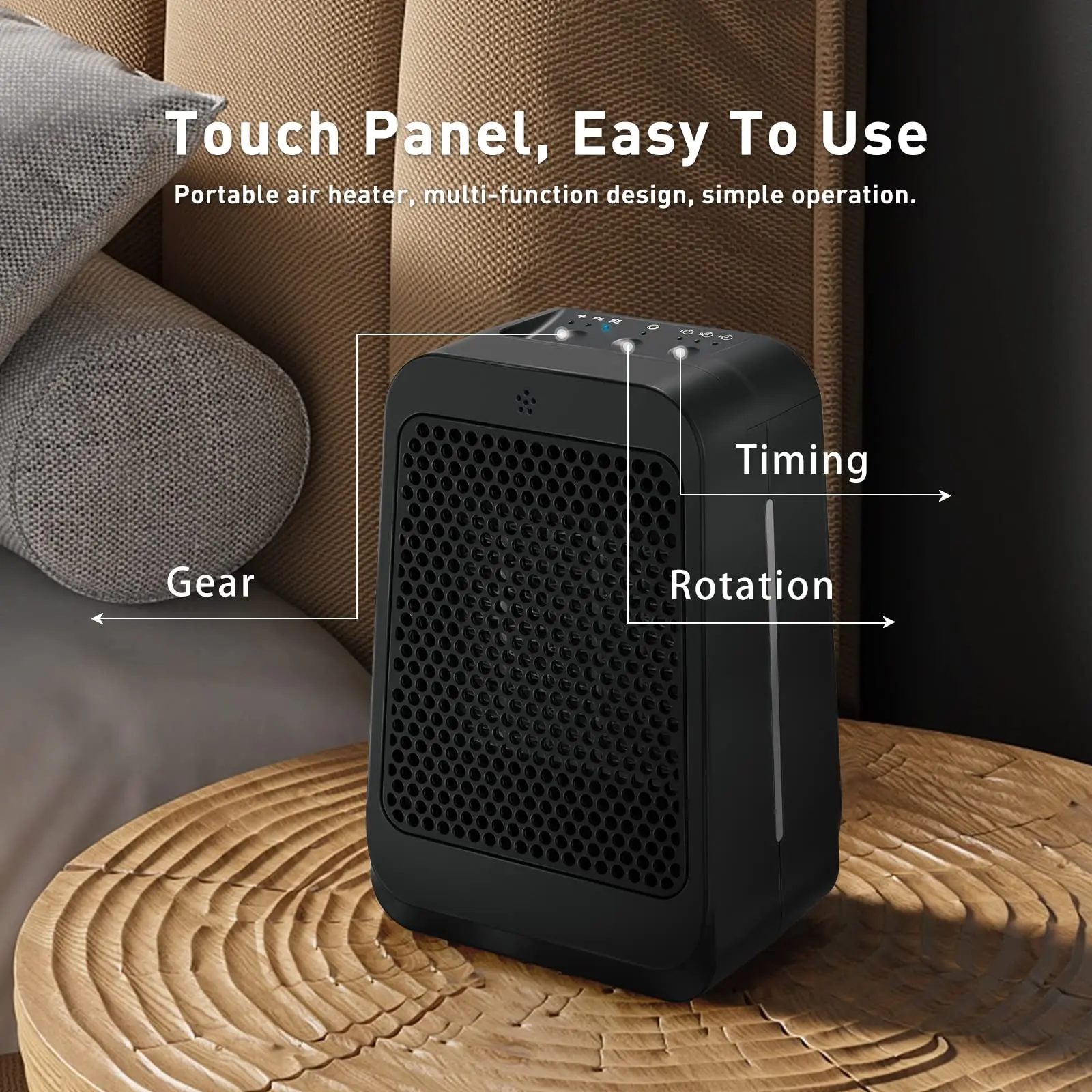 Space Heater, 90° Rotation Small Space Heaters For Indoor Use, 1500W/750W  Ceramic PTC Portable Heater, Personal Desk Heater for