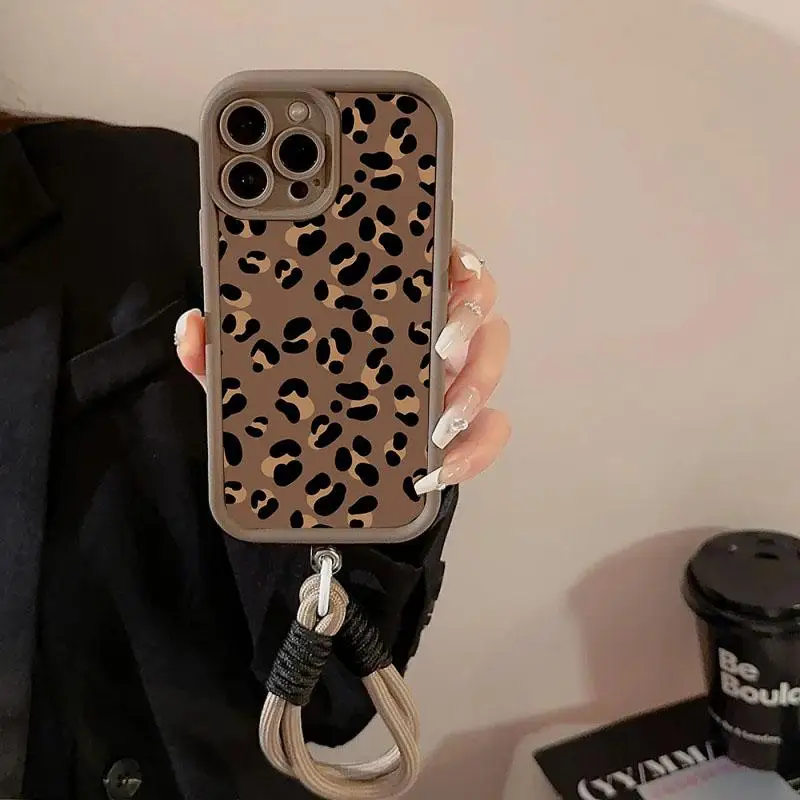 Leopard Print Silicone Skin Phone Case with Hand Grip