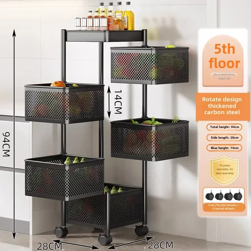 Rotating Kitchen Shelving Rack Multi-Floor Home Installation Multi-Functional Vegetable and Fruit Storage Basket
