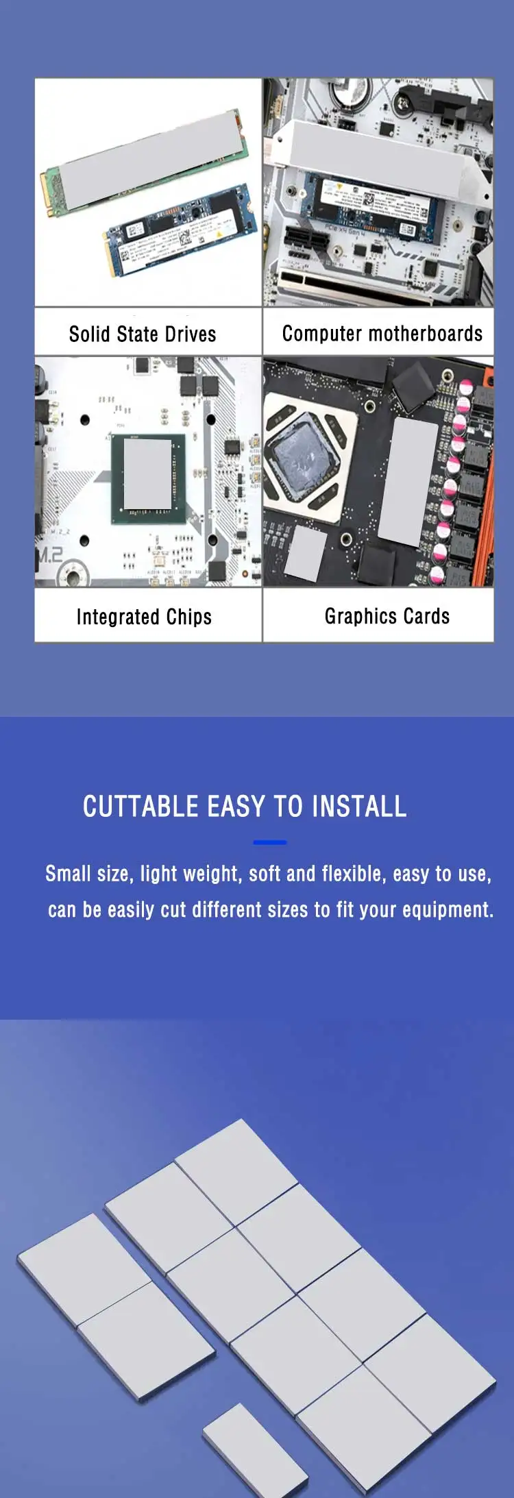 21W/mk 0.75/1.25/1.75mm GPU CPU Heatsink Cooling Conductive Silicone Pad High Qu