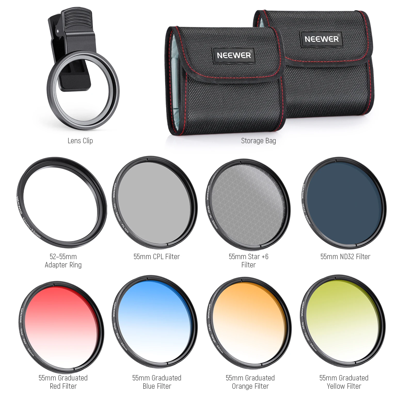 ND32 ND Filter Kit for Phone & Camera, CPL,4 Graduated Color Filter, 52-55mm Ada