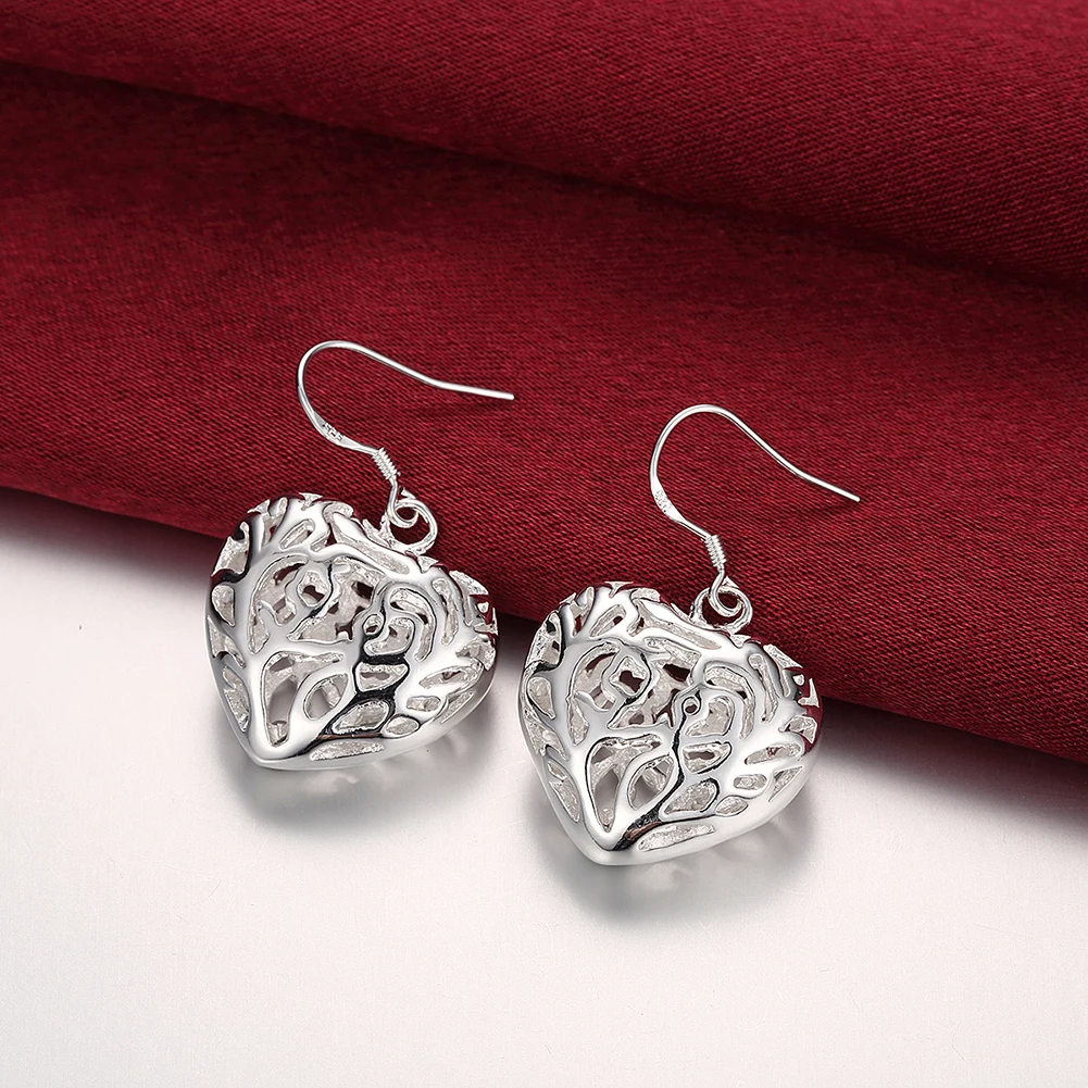 925 sterling Silver necklace earrings Jewelry set for women heart Hollow Fashion Party Christmas Gifts jewelry set silver jewelry silver jewelry set crystal jewelry set