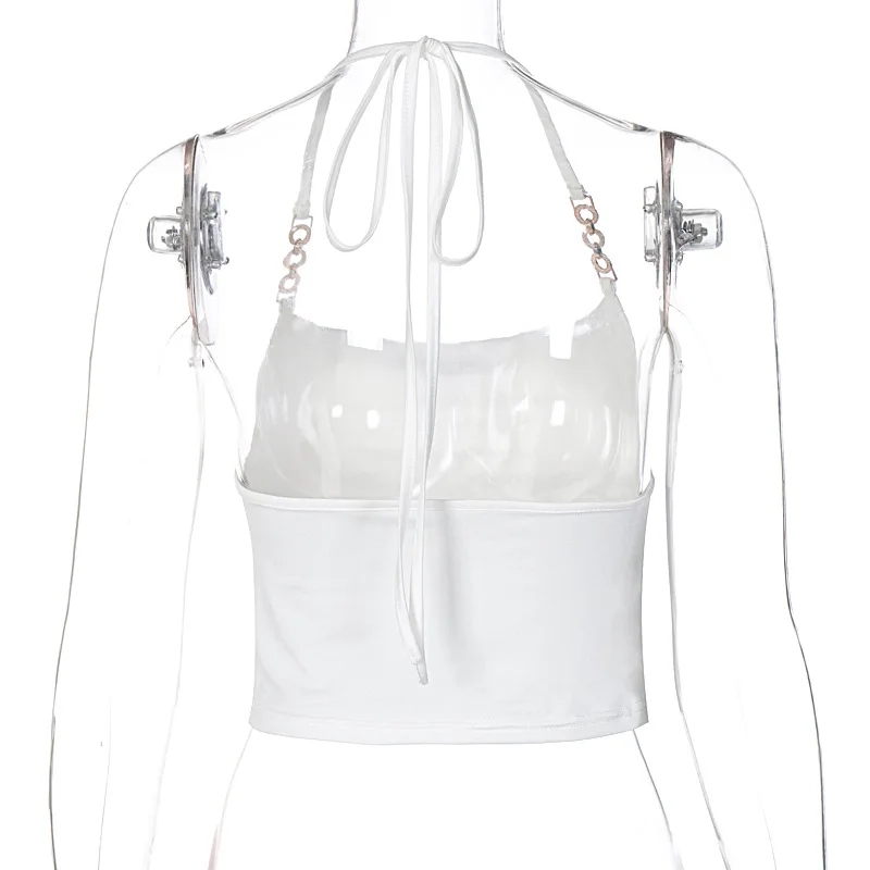 New Spring and Summer Y2k Sweetheart Spice Girls Metal Feeling Neck Strap Backless Vest Women's Short Button Solid Color Top