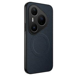 Pura Luxury Shockproof Silicone Bumper Phone Case with Carbon Fiber Magnetic Back Cover for Huawei Pura 80 Pro (Blue)