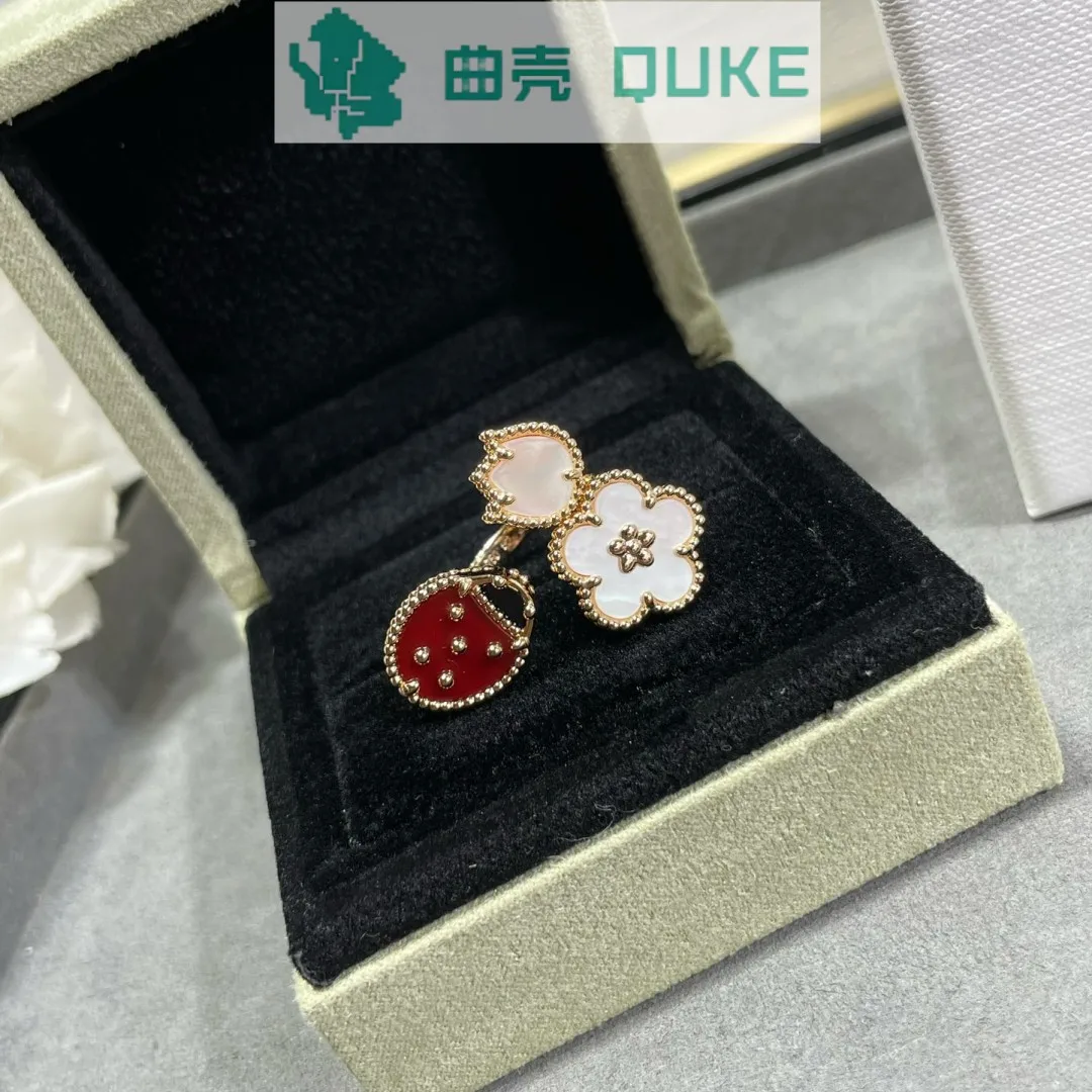 

V Gold Precision Ladybug Plum Blossom Open Ring Women's Instagram Fashion Personality Ring Birthday Gift