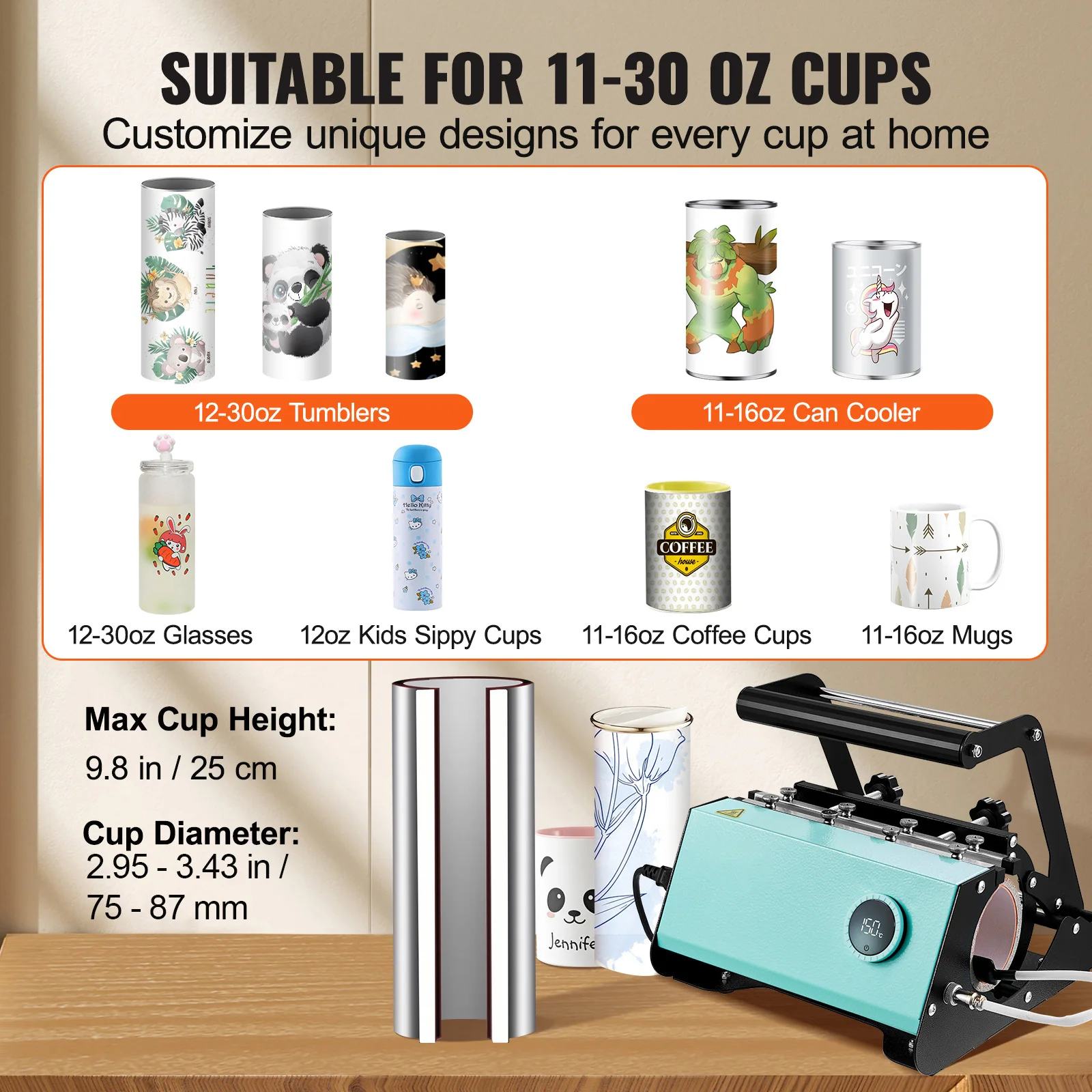 SucceBuy 11-30oz Mug Heat Press Green/Pink Tumbler Heat Press Machine Sublimation Transfer Straight Skinny Tumblers Heat Press 2