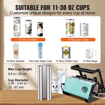 SucceBuy 11-30oz Mug Heat Press Green/Pink Tumbler Heat Press Machine Sublimation Transfer Straight Skinny Tumblers Heat Press 2
