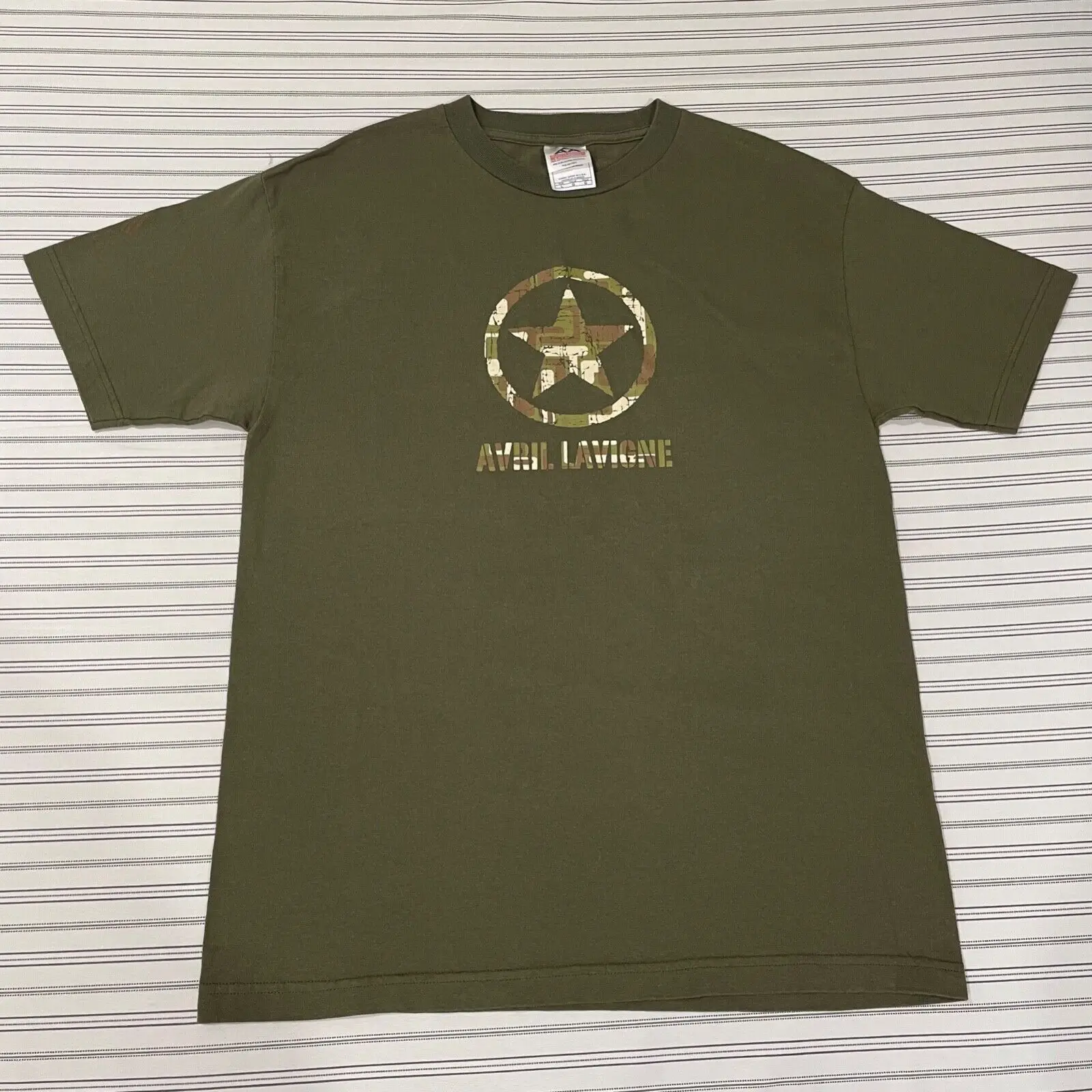 Vintage Avril Lavigne Let Go 2002 Album Camicia Verde Militare Grande Da Uomo 2000S