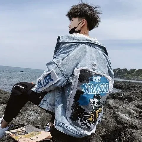thumbnail image 1 of Chaqueta vaquera holgada con botones para hombre, ropa popular coreana, abrigo vaquero para hombre, ropa informal de diseñador de bajo costo, moda Y2k, 1 of 5