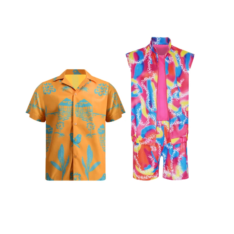 

Movie Ken Cosplay Costume Male Summer Prined Short Sleeve Shirt Short Pant Top Barbeii Role Clothe Halloween Carnival Party Suit