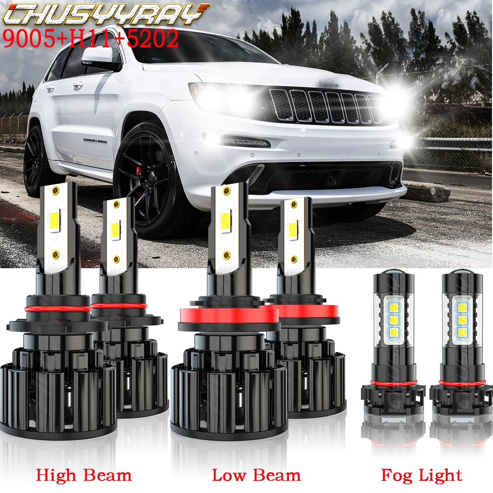 

CHUSYYRAY Car Lights Compatible For Jeep Grand Cherokee 2011-2013 Led Bulbs 6x9005 H11 High&Low Beam 5202 Fog Light Bulbs Combo