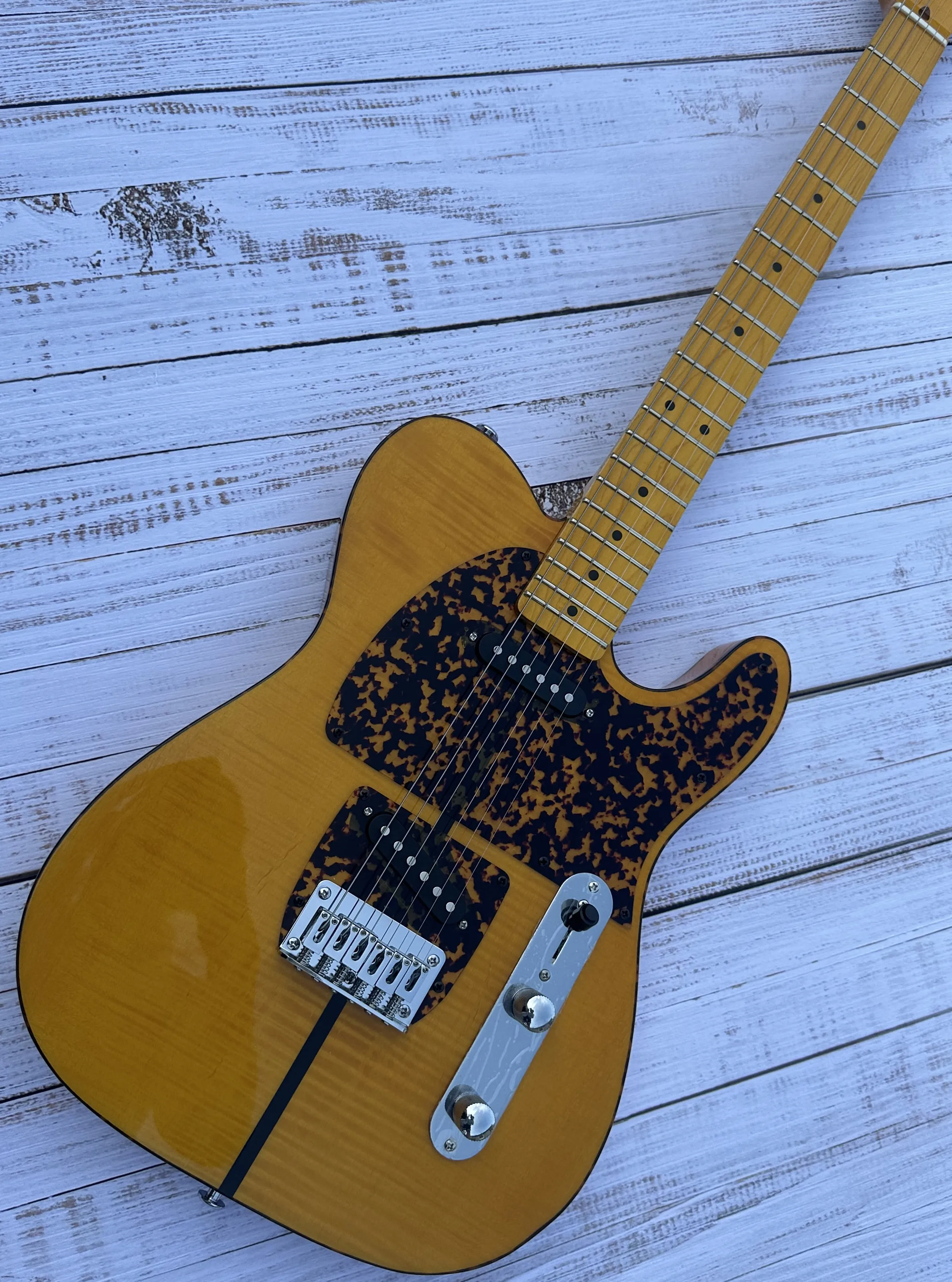 

Prince HS Anderson & Hohner Madcat Mad Cat Tele Amber Yellow Flame Maple Top Electric Guitar Leopard Pickguard & Body Binding gu