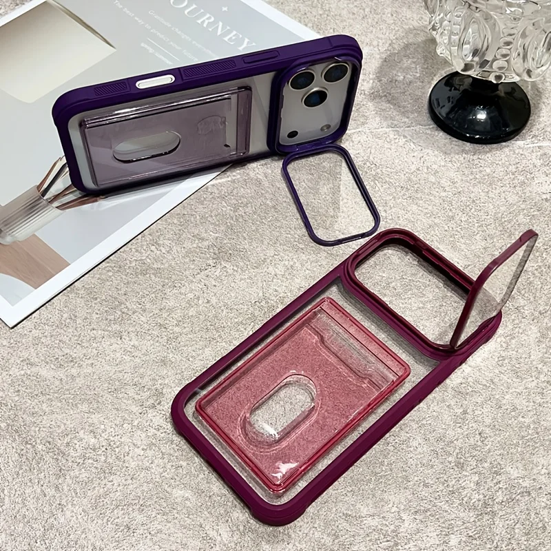 Luxury Clear Wallet Case with Card Holder and Foldable Stand - Shockproof Design