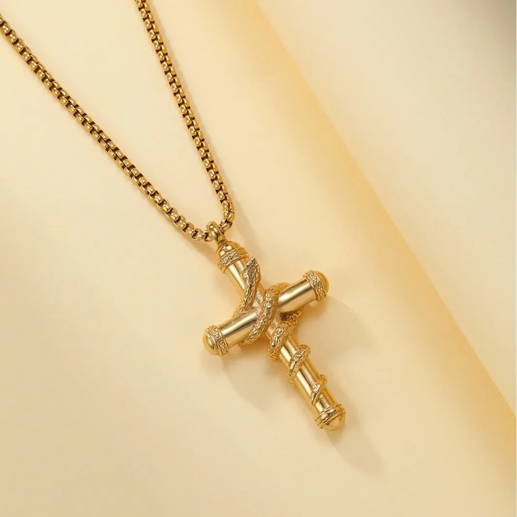 2024 New Luxurious Spoon Necklace Retro Snake Around Cross Stainless Steel Hollow Pendant Fashion Jewelry for Woman Man 2