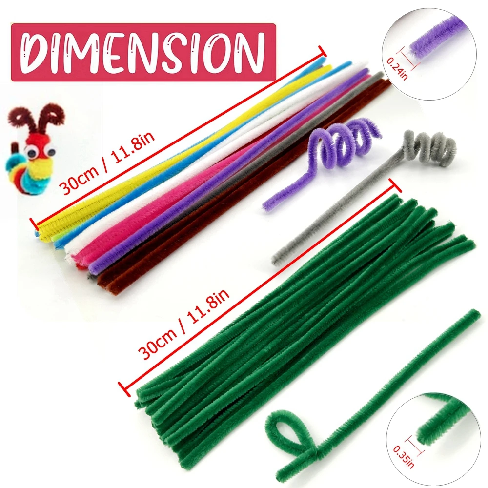 100 Pcs Pipe Cleaners 10 Colors Chenille Stems for DIY Art