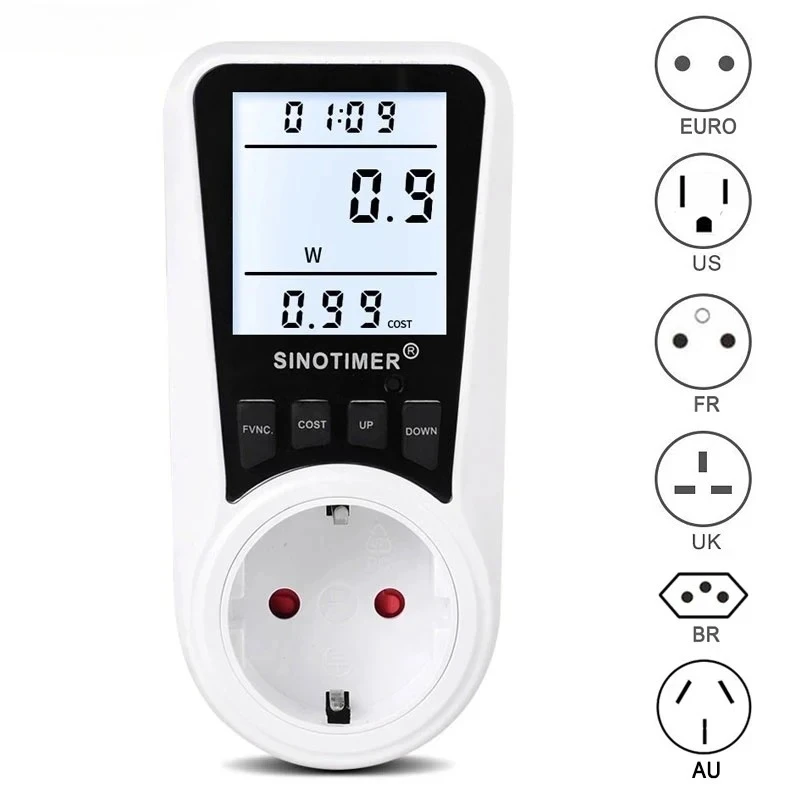 SINOTIMER DDS109 Power Meter Energy KWh Consumption Digital Watt Meter Analyzer Monitors Measuring Outlet Electricity Socket