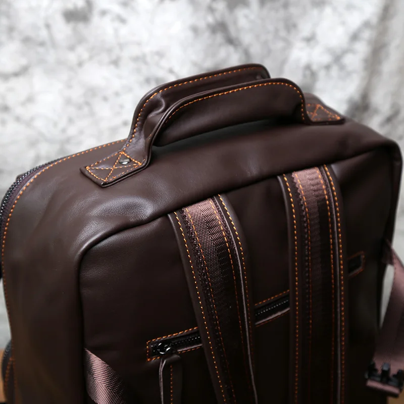 Leather Men's Backpack Top Layer Leather Leisure Business Travel Backpack Large Capacity Computer Bag Women's Schoolbag NZPJ