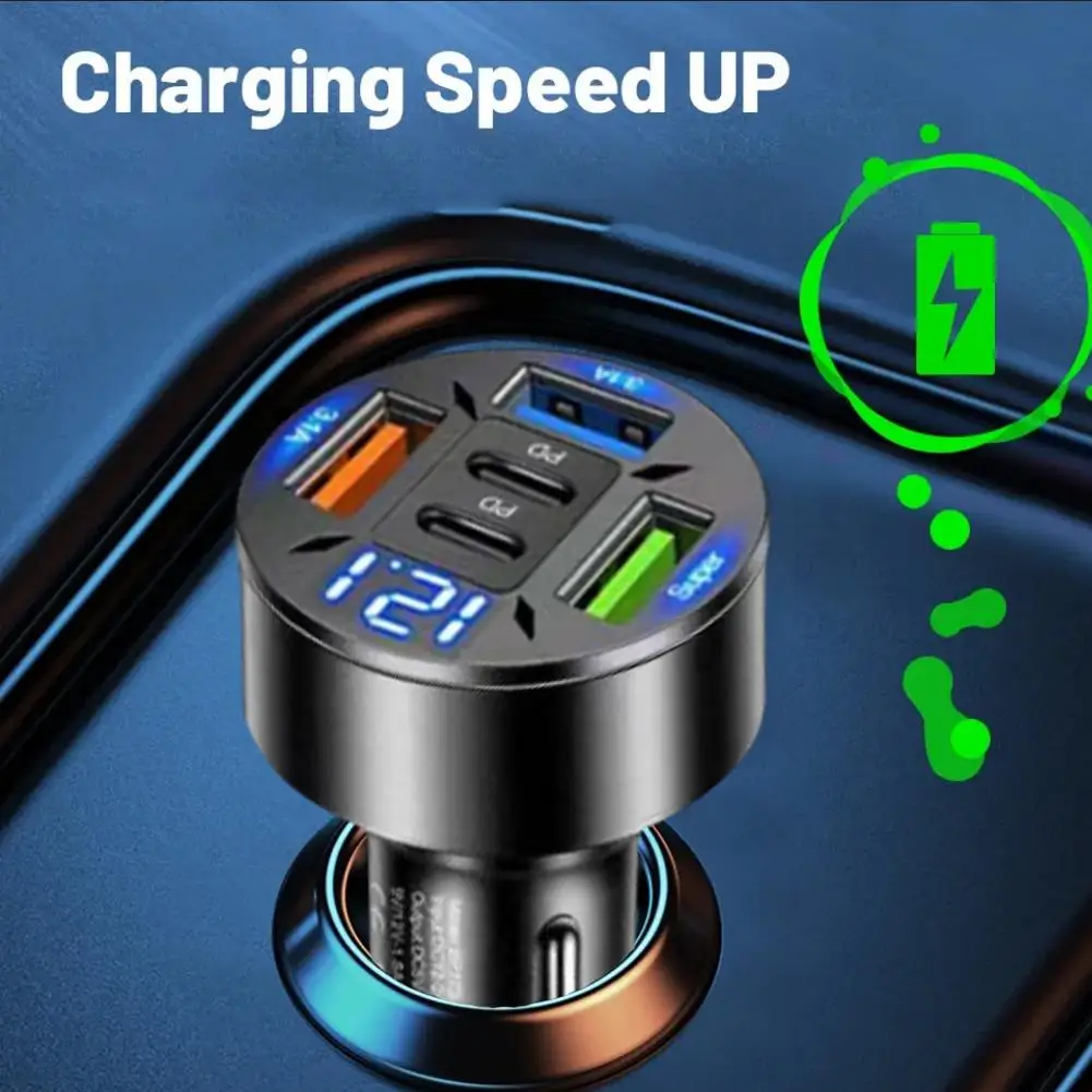 Caricabatteria da auto 250W QC 3.0 USB Type-c ricarica rapida 5 porte USB A + USB C adattatore accendisigari A ricarica rapida per IPhone - immagine 3