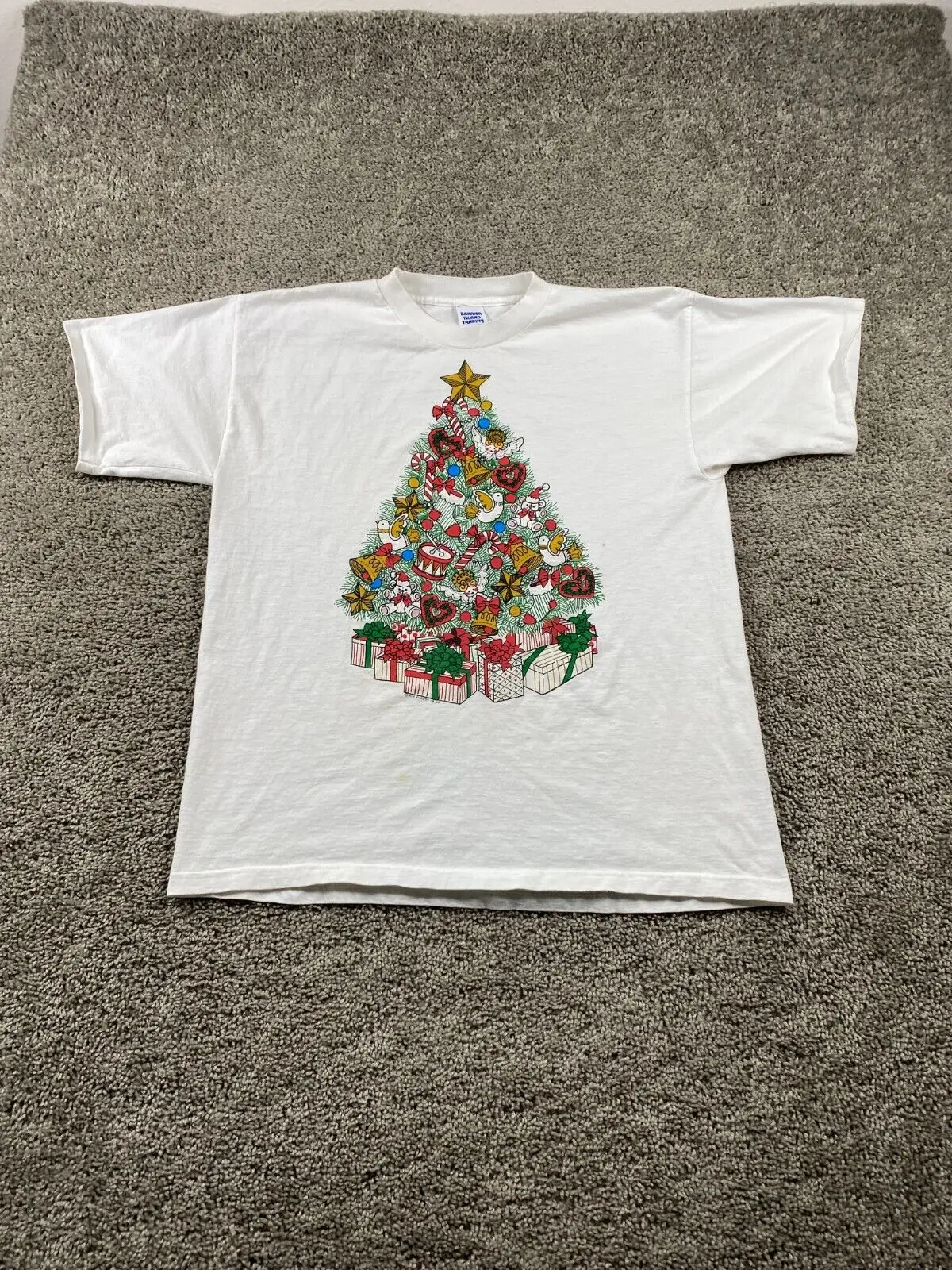 Camicia Natalizia Vintage Da Uomo Extra Large White Green Tree Presenta Maniche Lunghe 1994 Anni '90