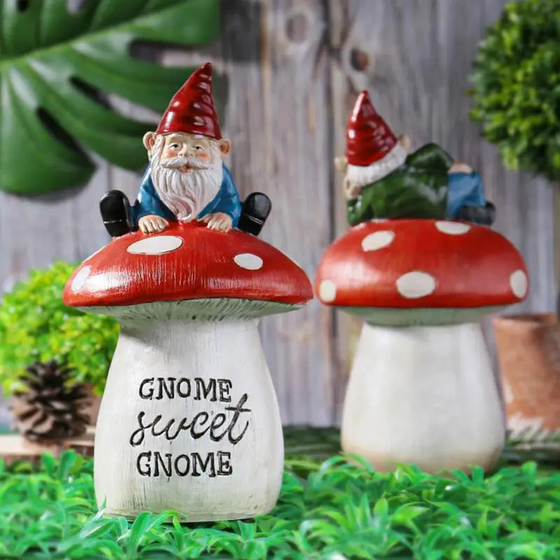 

Garden Gnomes And Mushrooms Miniature Fairy Garden Gnomes Landscape Funny Gnome Figurine On Mushroom Perfect Gift Resin Material