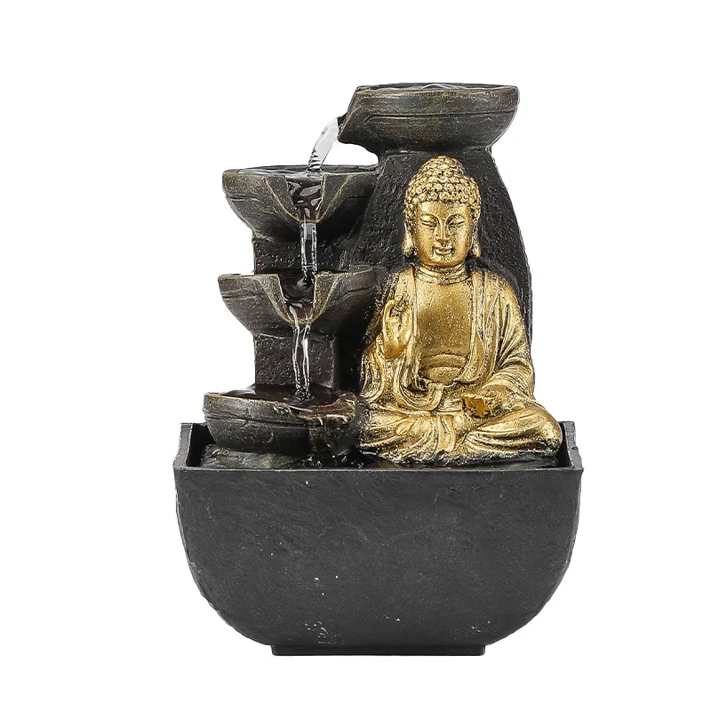 Desktop flowing wealth ornament, living room Chinese Zen decoration, small Feng Shui wheel fountain