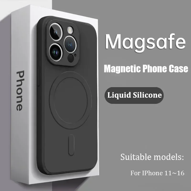 Luxury Magnetic Liquid Silicone Soft Phone Case with Wireless Charging Compatibility