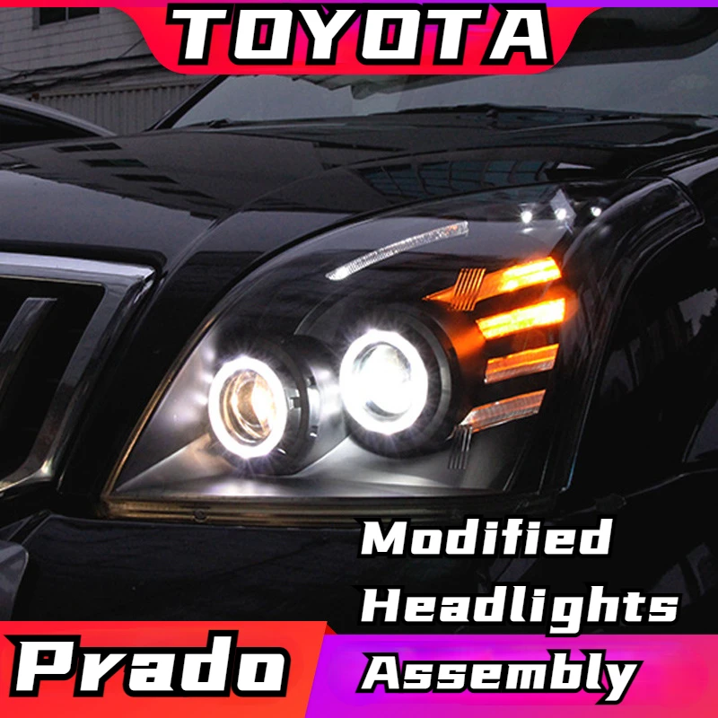 

2 PCS 03-09 Prado2700 Headlamp Assembly Prado Lc120 Modified Angel Eye Lens Xenon Lamp