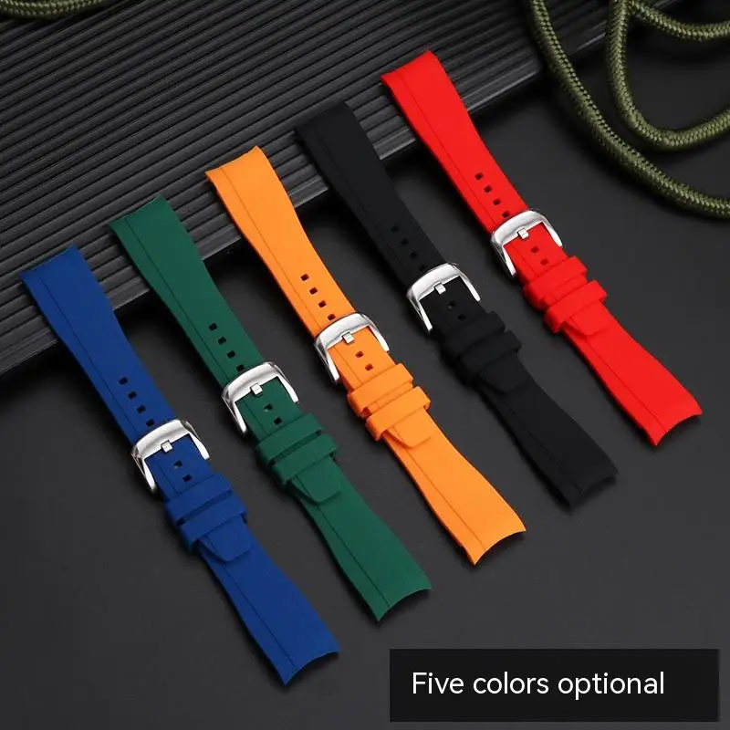 Curved Waterproof Silicone Watch Strap - Men's Soft 22mm Rubber Band Bracelet