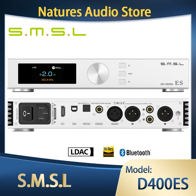 

SMSL D400ES MQA-CD Decoder Bluetooth ES9039MSpro Desktop Hi-Res DAC Balance Pre-amplifier Pre-AMP Support LDAC SBC APTX HD