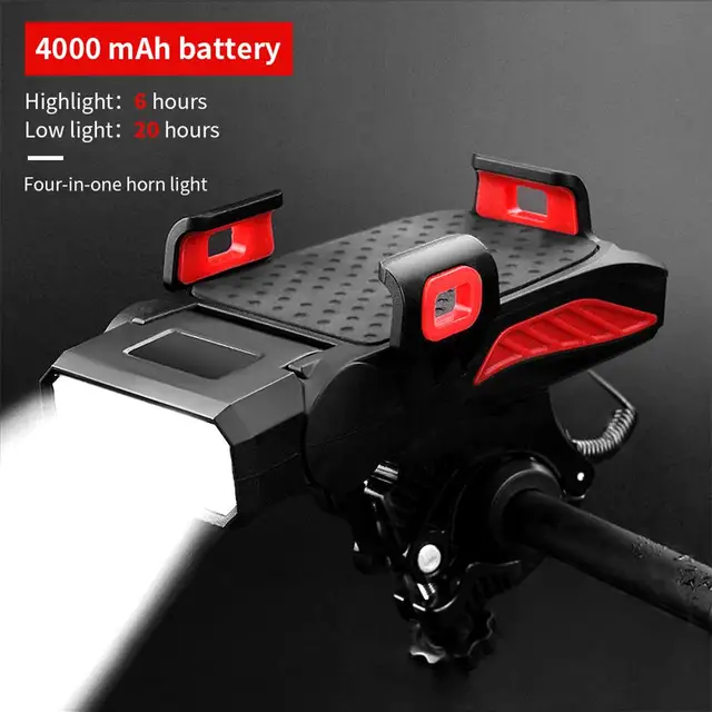 1PCS 4in1 Mobile Phone Holder Headlight Horn Convenient Portable Bicycle USB Charging Light