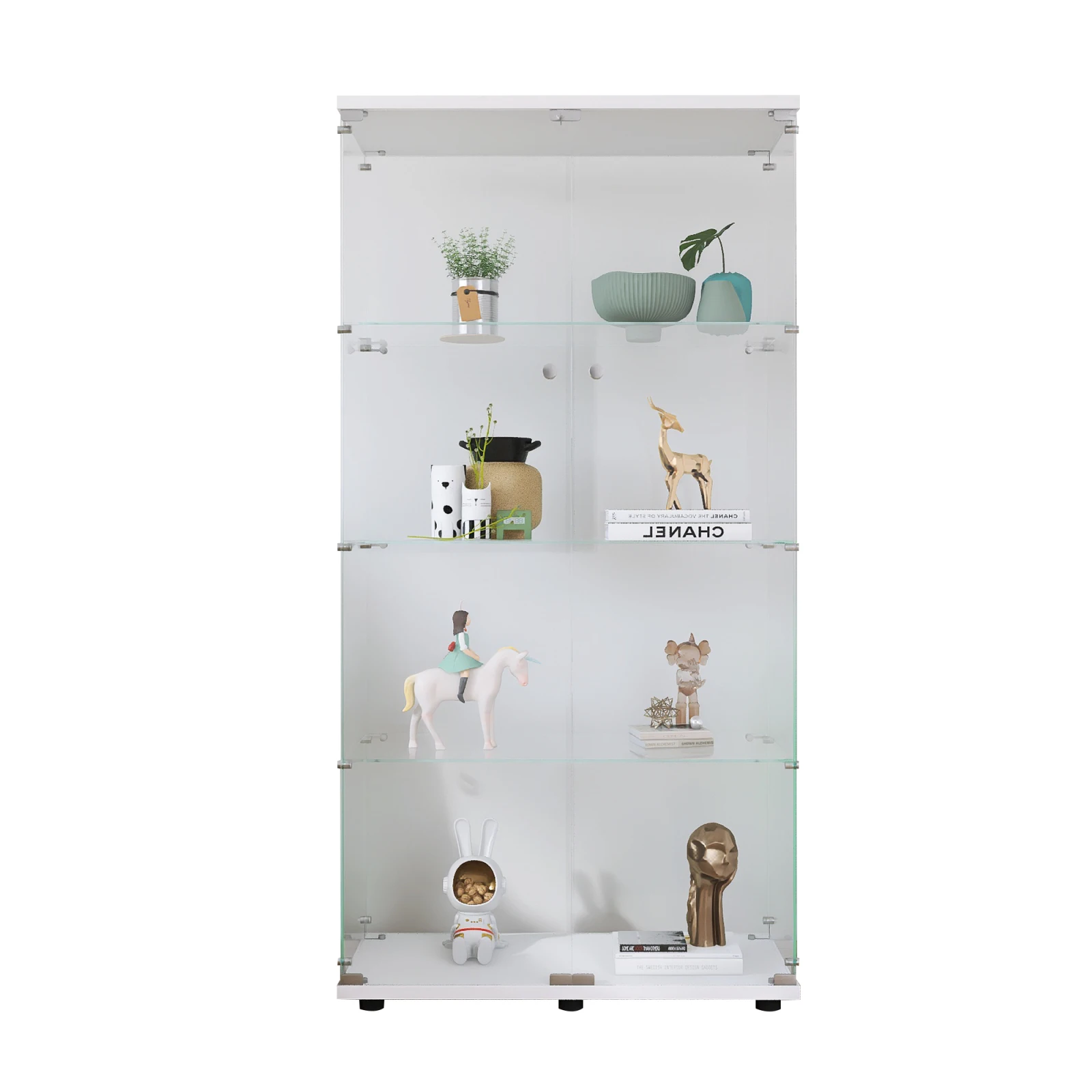Creahappy Vierstöckiger Doppeltür-Glasvitrine, weiße Basis – geeignet für Wohnzimmer, Schlafzimmer und Büros – Detail 4