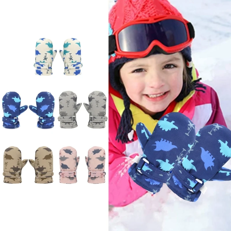 Kids Ski Gloves Cartoon Dinosaur Mittens Non slip and Windproof Quick Drying Winter Outdoor Gloves for 2-5T Boys Girls