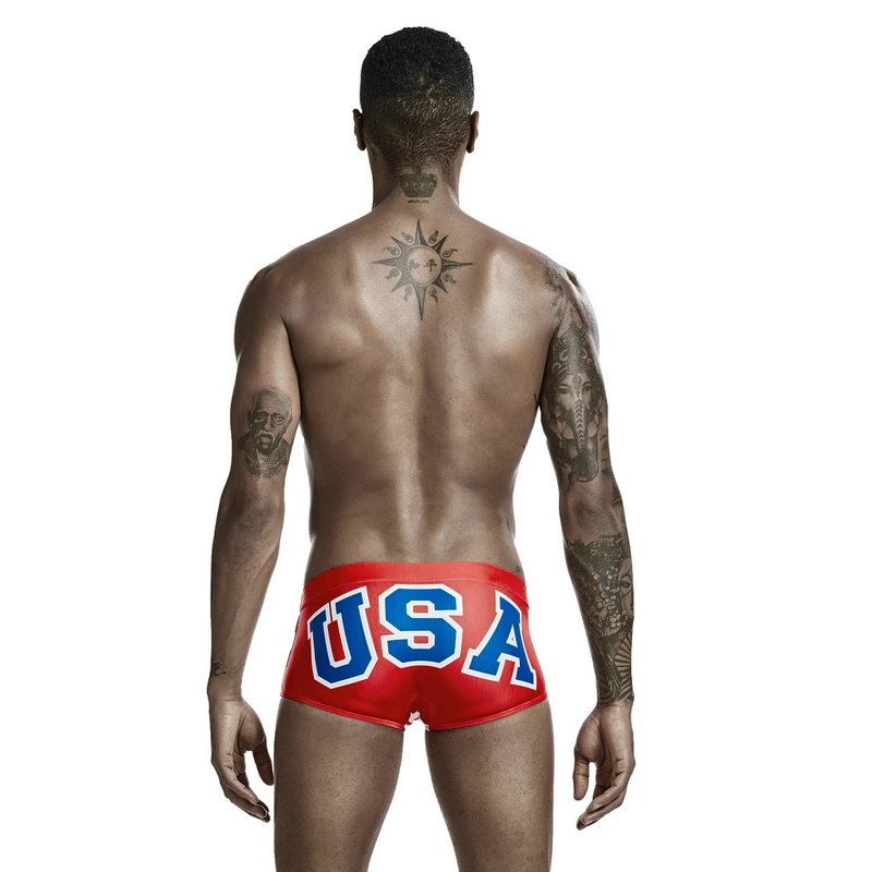 Seobean Men's beach hot springs quick dry flat angle low waist swimming trunks aquatics swimsuit American flag