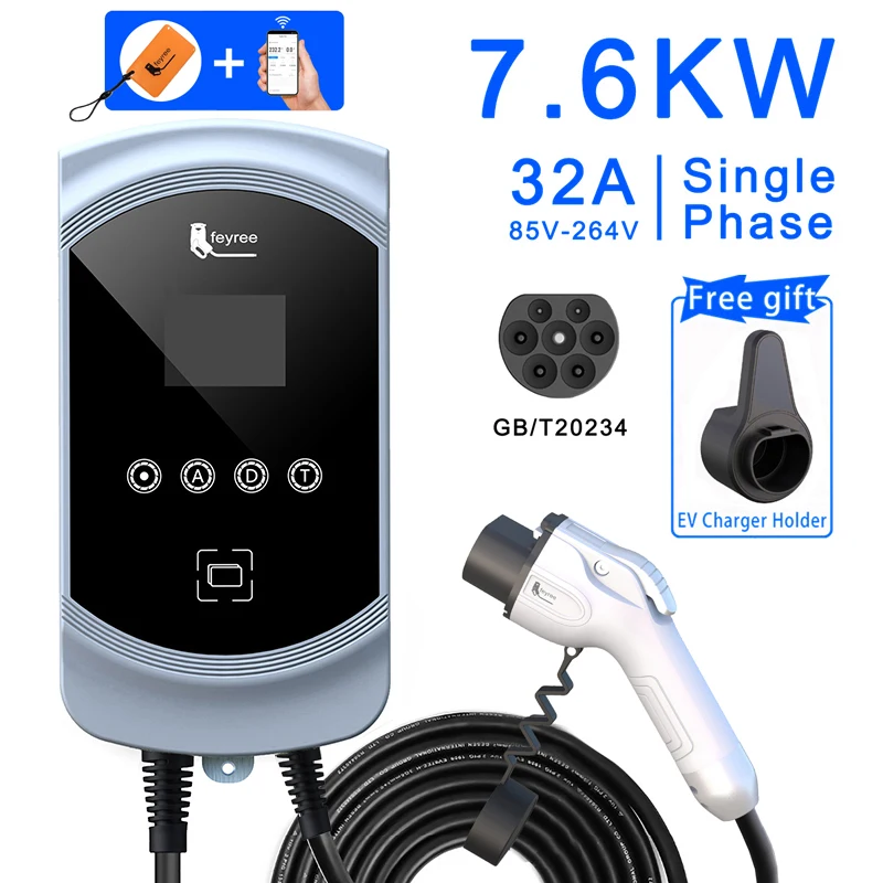 Feyree Ev Charger Gb/T Socket 32A 7Kw 1 Fase 16A 11Kw 3 Fasi 22Kw App Control Stazione Di Ricarica Per Veicolo Elettrico Evse Wallbox