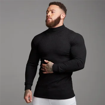 Spring Autumn Fashion Turtleneck Mens Thin Sweaters Casual Roll Neck Solid Warm Slim Fit Sweaters Men Turtleneck Pullover Male 1