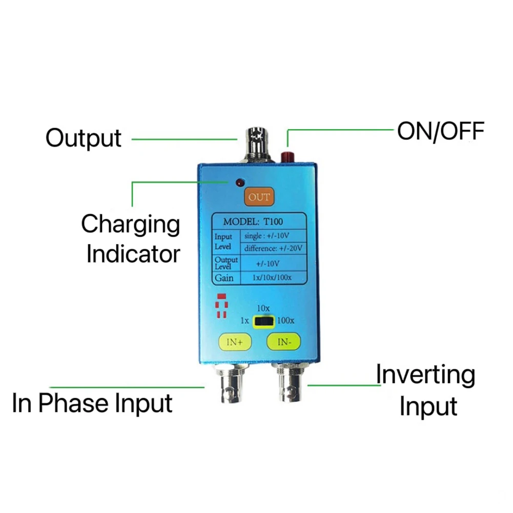10M Bandwidth Oscilloscope Battery Powered 1/10/100X Differential Probe Oscilloscope Accessories Low Noise Electronic Measuring